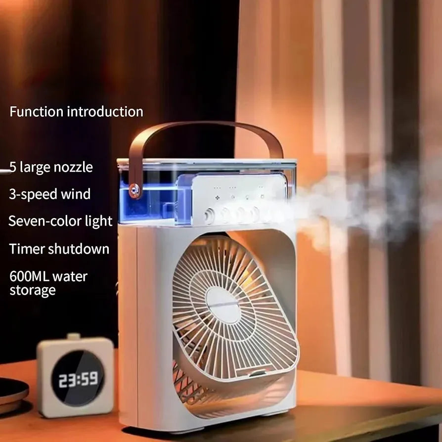 3-in-1 Mini Air Cooler — Fan, Humidifier & LED